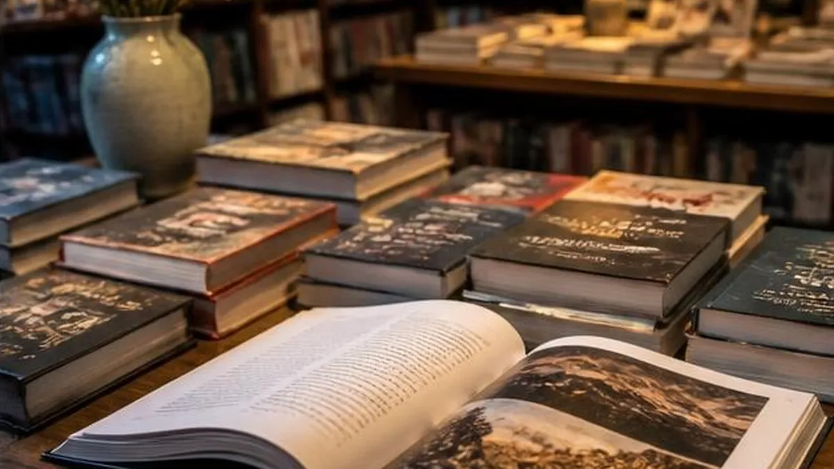 A bookshop table of new books