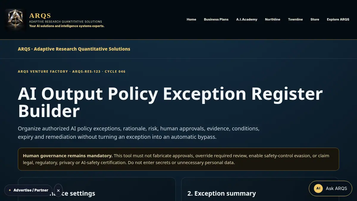 AI Output Policy Exception Register Builder on /ai-output-policy-exception-register/