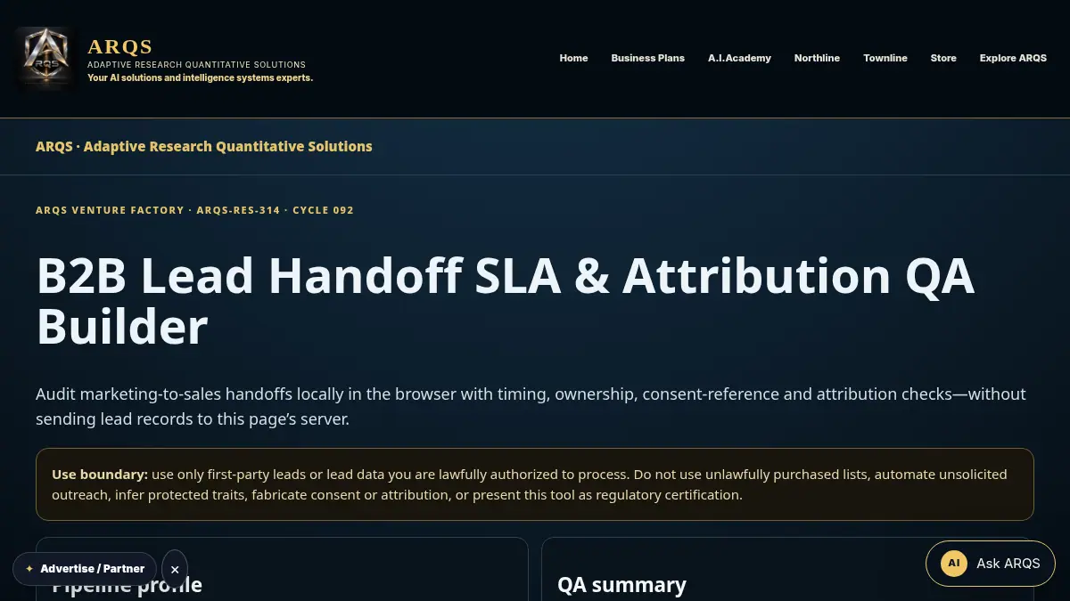 B2B Lead Handoff SLA & Attribution QA Builder on /b2b-lead-handoff-sla-attribution-qa/