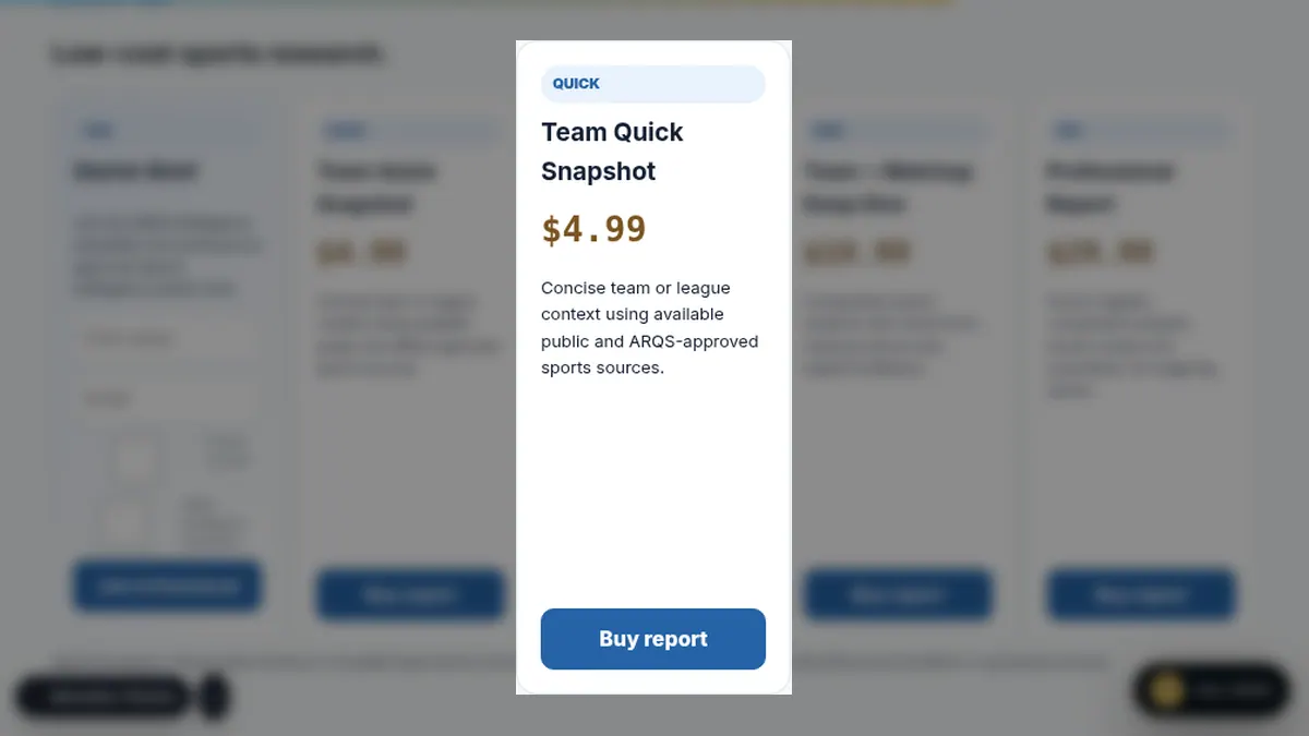 ARQS Sports Intelligence: Team Quick Snapshot on /intelligence/sports/