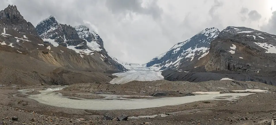 Photo: Athabasca Glacier from the valley floor, Jasper National Park, Alberta, Canada