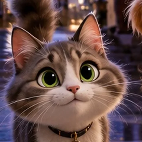 Juni, the gray and white cat: curious, playful, smart, loves the kids