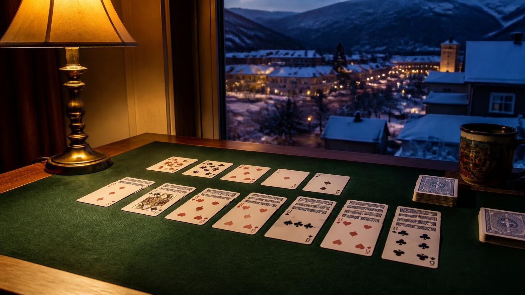 Solitaire cards on a felt table
