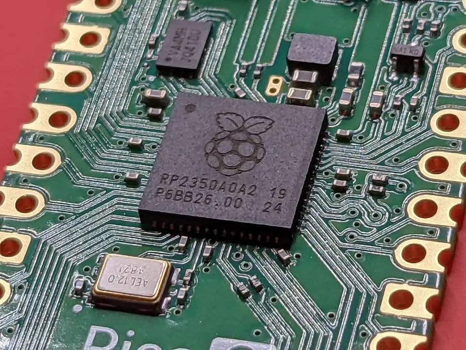 A microcontroller chip on a circuit board