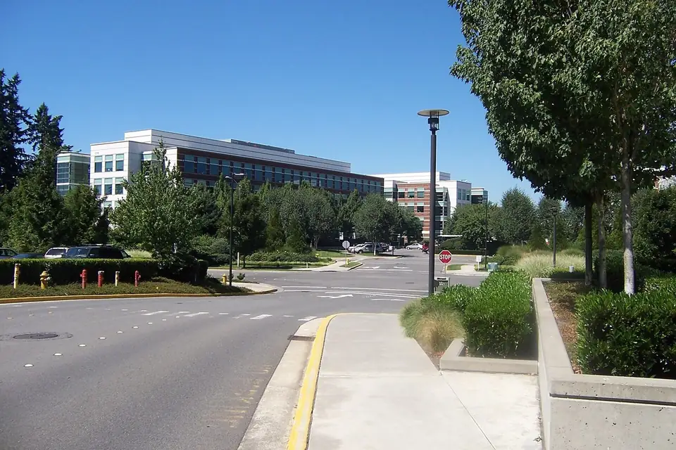 An intersection on the Microsoft campus in Redmond