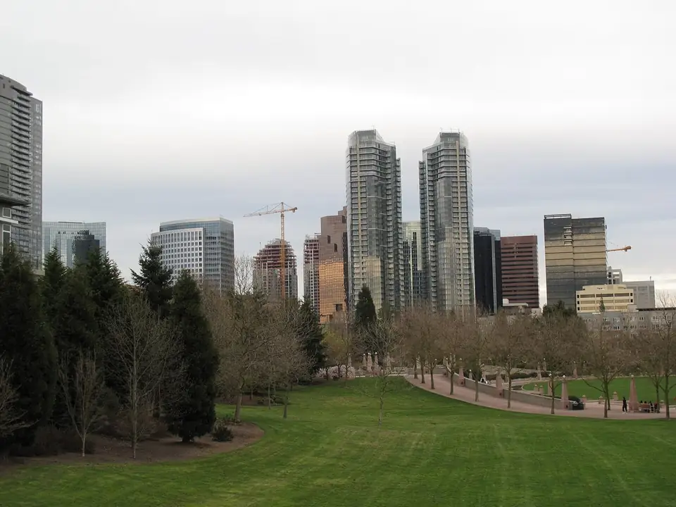 The Bellevue skyline seen from Downtown Park