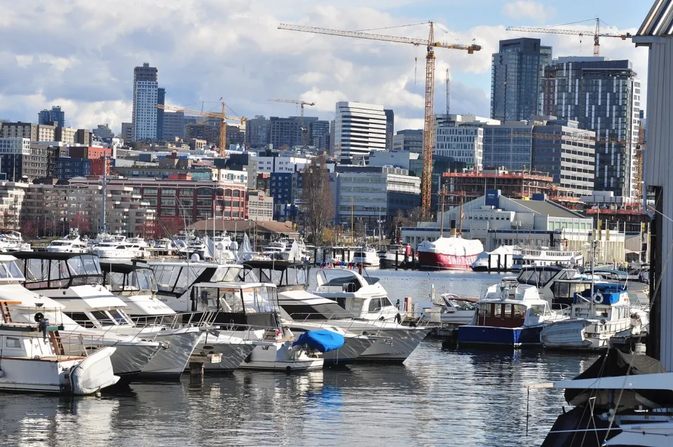 View toward South Lake Union from the west shore of Lake Union in Seattle