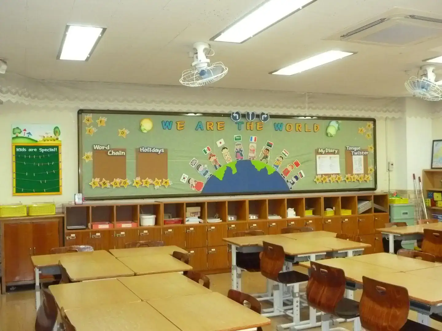 An English-language classroom that simulates an American classroom at a South Korean elementary school