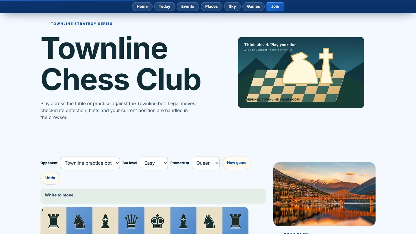 Screenshot of the live page at arqs.ca/townline/games/chess