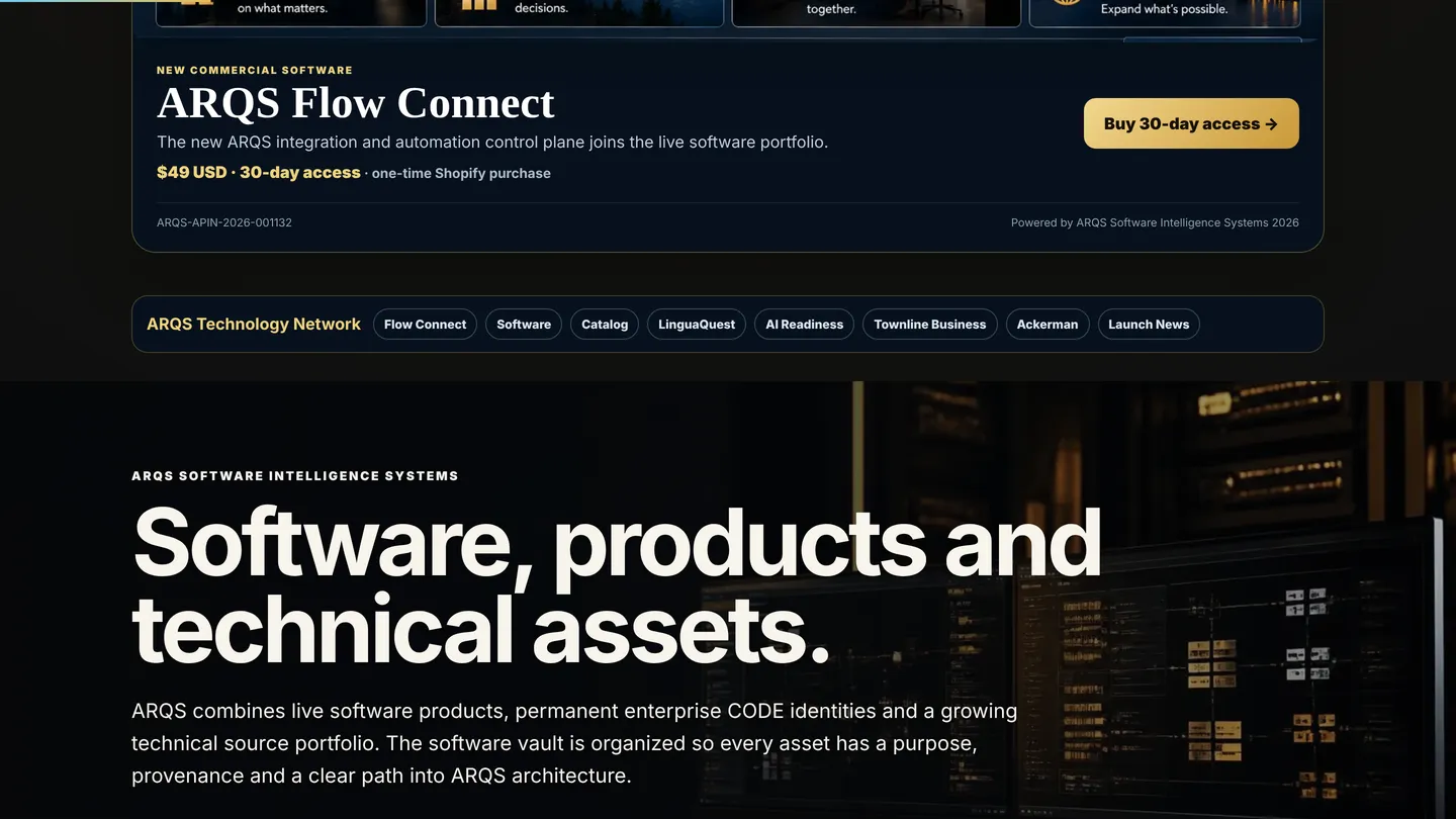 Screenshot of the live page at arqs.ca/software