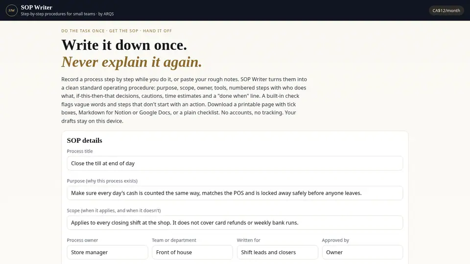 SOP Writer — 1 month access