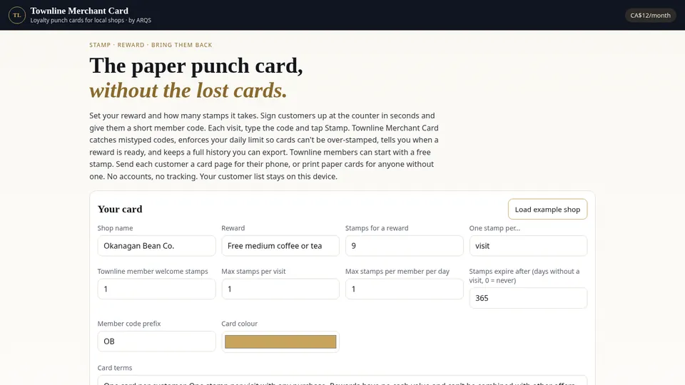 Townline Merchant Card — 1 month access