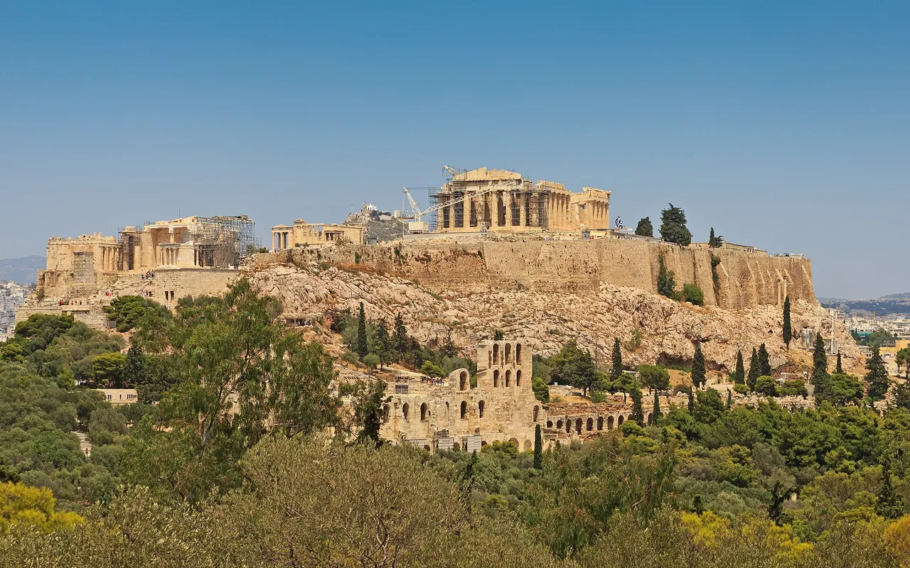 The Acropolis of Athens, seen from Philopappos Hill.