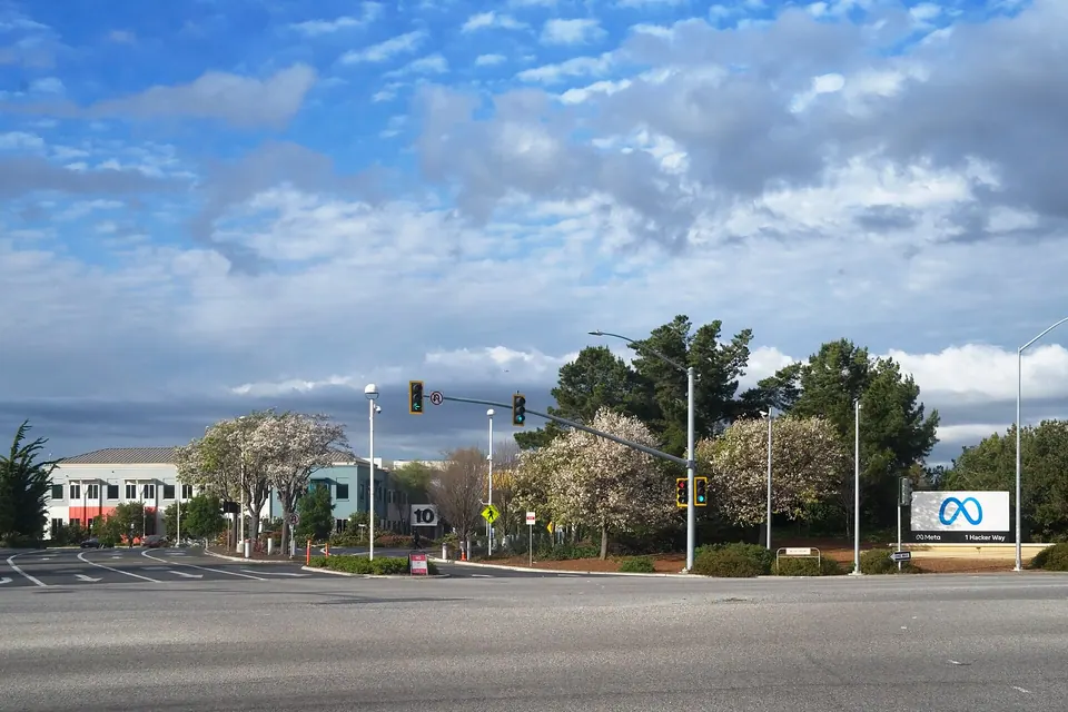 The entrance to Meta's headquarters in Menlo Park, California.