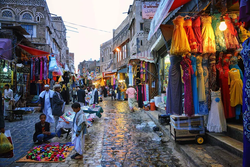 A market in the old city of Sanaa, Yemen.